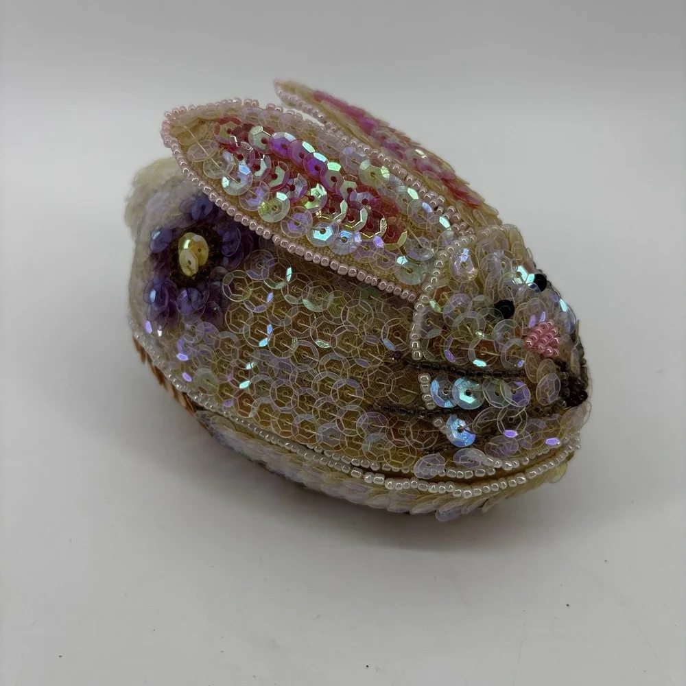 Sequin‎ Beaded Easter Bunny Shaped Like Egg Pink Multicolor Pink Cottagecore